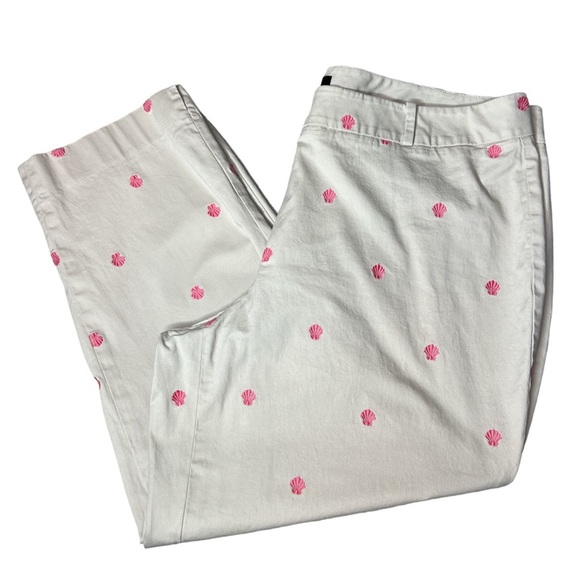 Talbots Cream Pants W/ Pink Scallops Embroidered - Picture 1 of 6